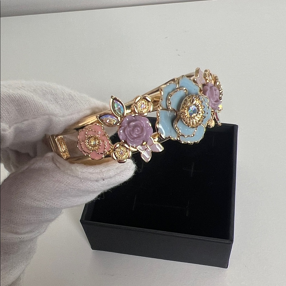 Floral Gold and Pastel Bangle Bracelet - Picture 4 of 7